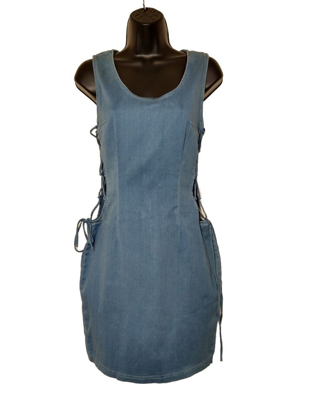 Mebon by Machine Jeans Windsor Denim Dress Sz L NWT Tie Strings Side Sexy